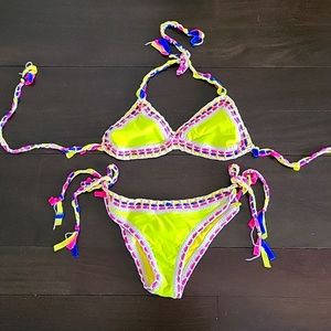 WOMEN'S TIARE NEON YELLOW BIKINI WITH STITCHING SZ MEDIUM $90
